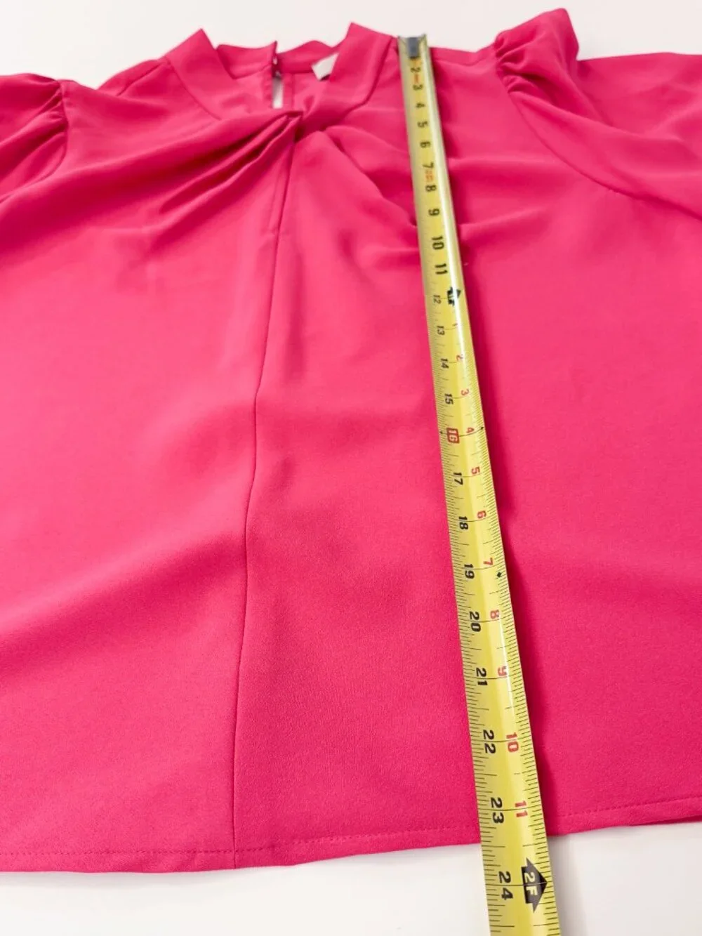 LOFT Fuchsia Pink Twist Neck Puff Sleeve Blouse Size M EUC Barbiecore Office